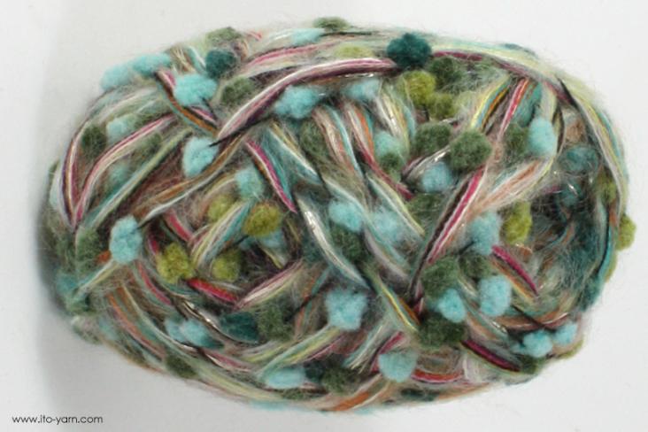 ITO MASAKI Tama multicolored nep yarn with big knobs, 42, Green, comp: 44% Nylon  18% Wool  16% Mohair  16% Mohair