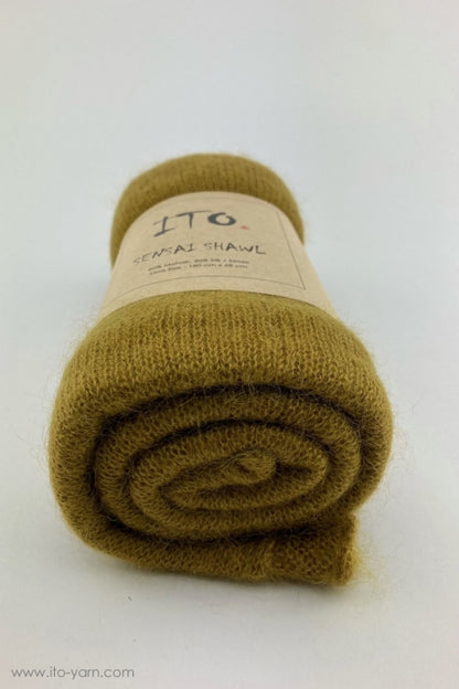 ITO Sensai Shawl of gentle yarn - comp: 60% Mohair and 40% Silk, 691, Mustard