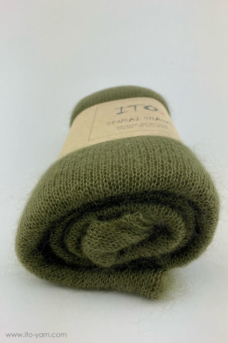 ITO Sensai Shawl of gentle yarn - comp: 60% Mohair and 40% Silk, 698, Olive